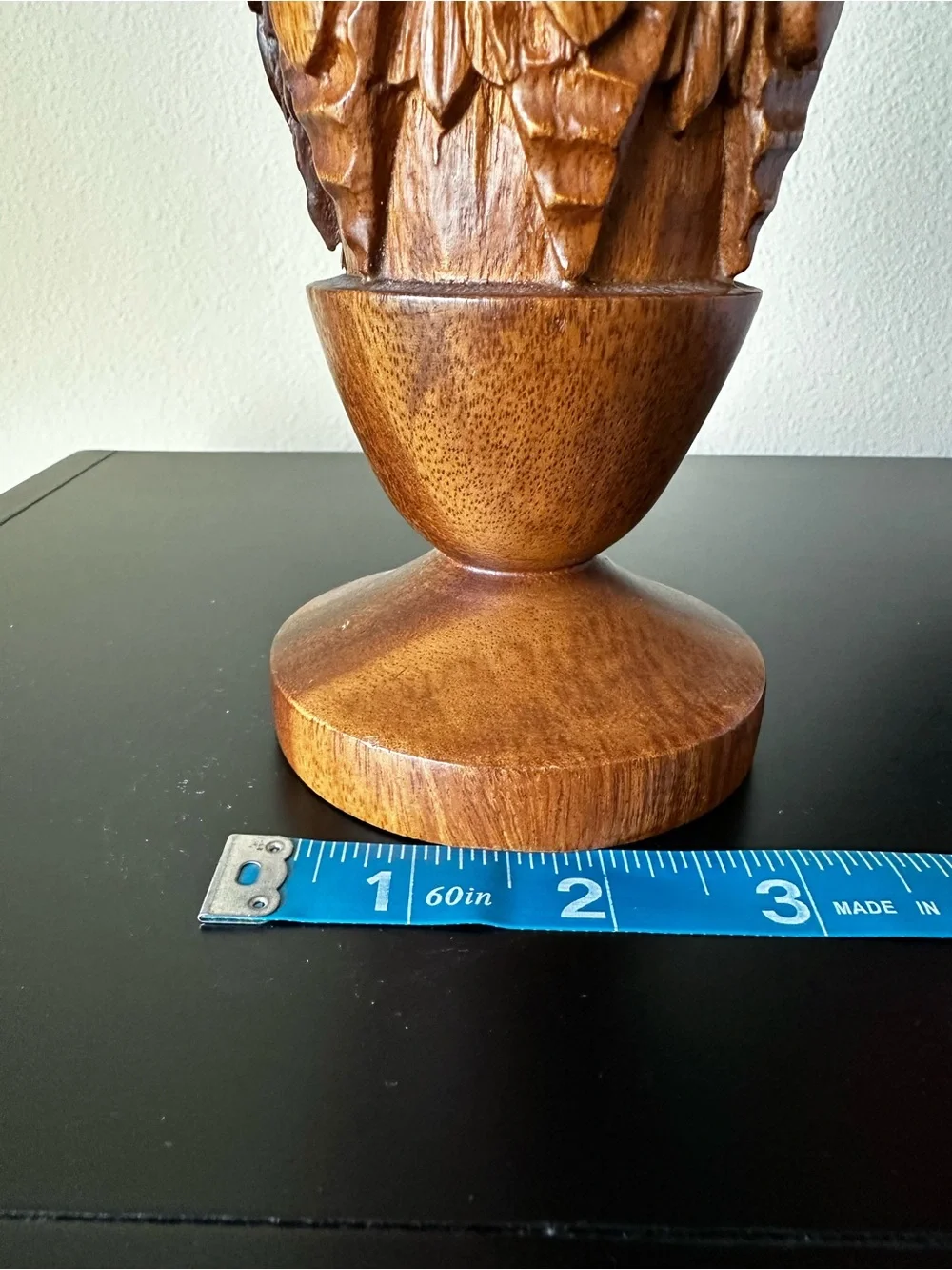 Carved Wood Floral Decorative Vase 10” Brown Natural Grain Rustic Boho Decor